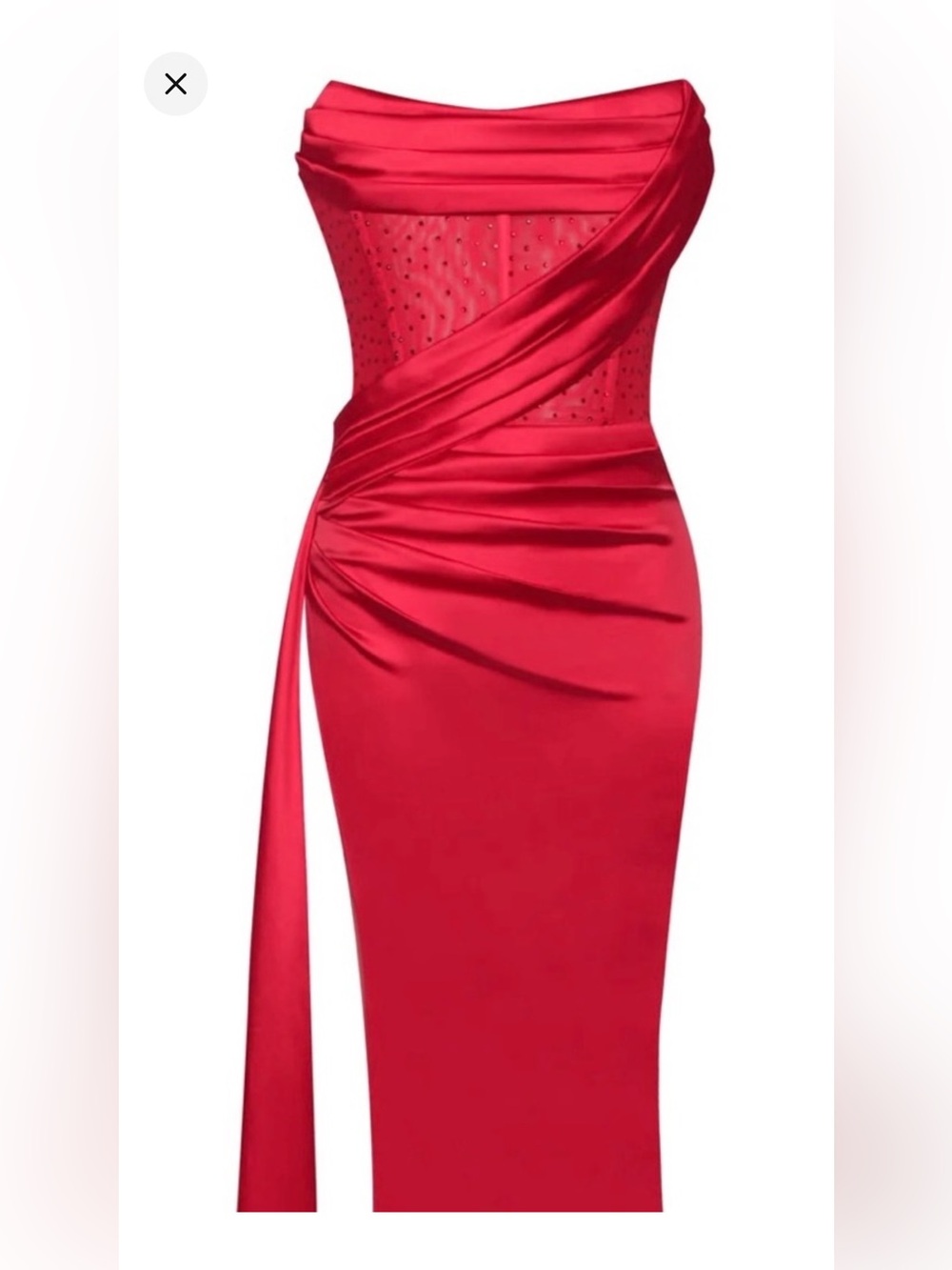 Red Satin Ruched Maxi Dress with Side Drape